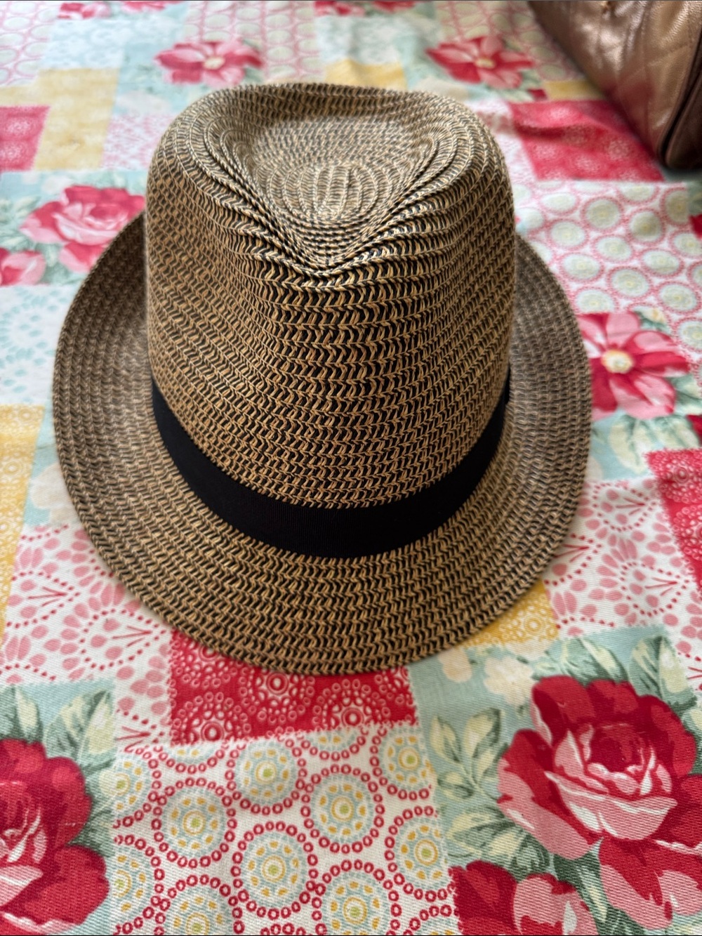 Men's Straw Fedora Hat with Black Band - Brown